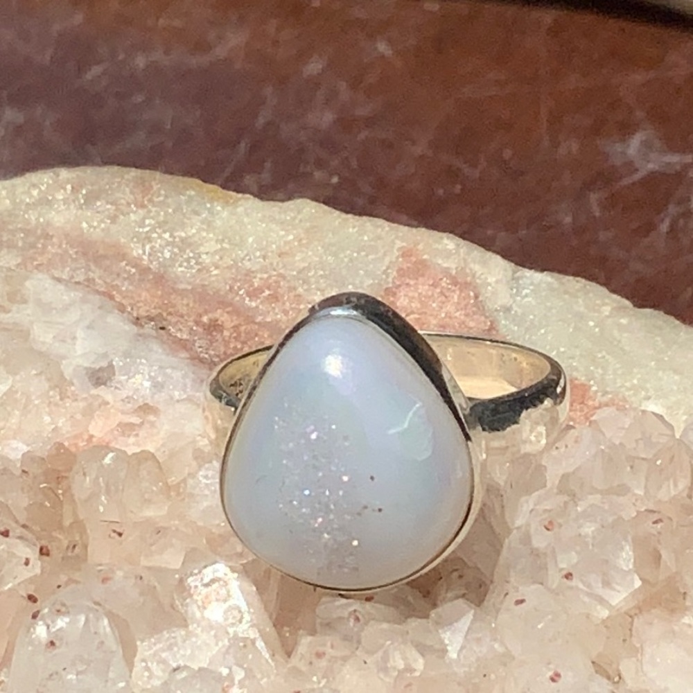 ANGEL AURA DRUZY QUARTZ 925 STERLING SILVER RING, SIZE 7